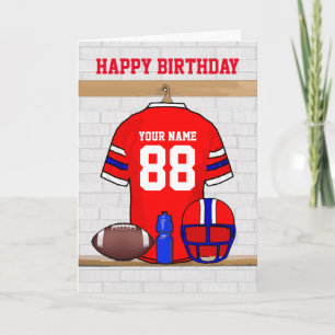 Red White Blue Football Jersey Happy Birthday Card