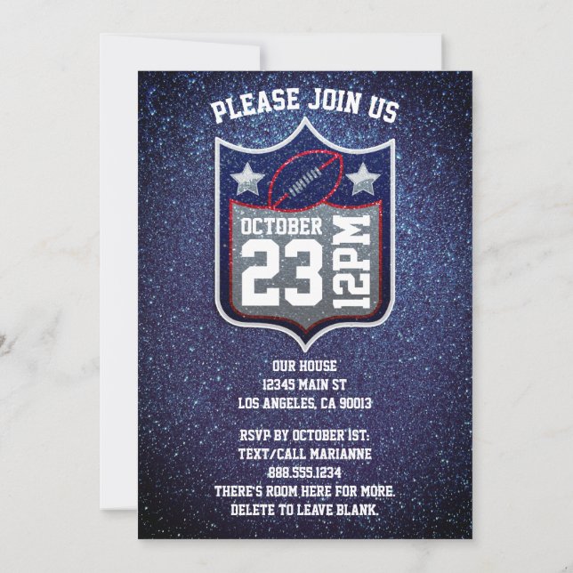 Red White Blue Football Team Colours Quarterback  Invitation (Back)