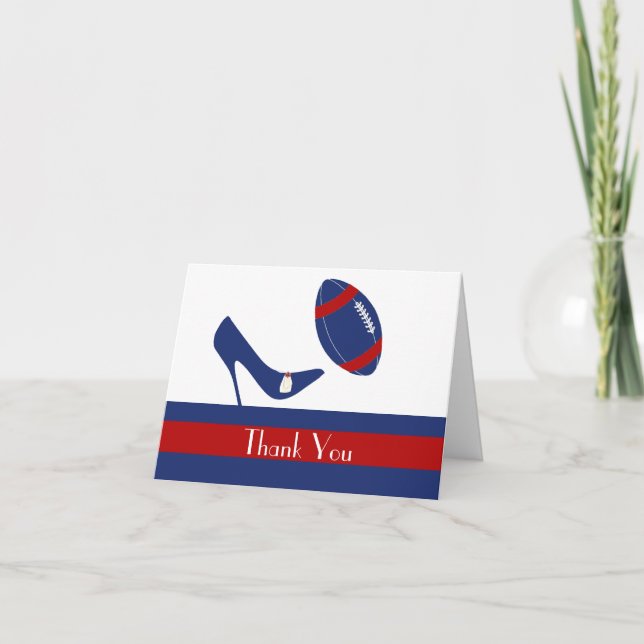 Red, White, & Blue Football Wedding Thank You Card (Front)