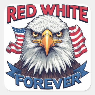 Red White & Blue Forever American Flag Patriotic Square Sticker