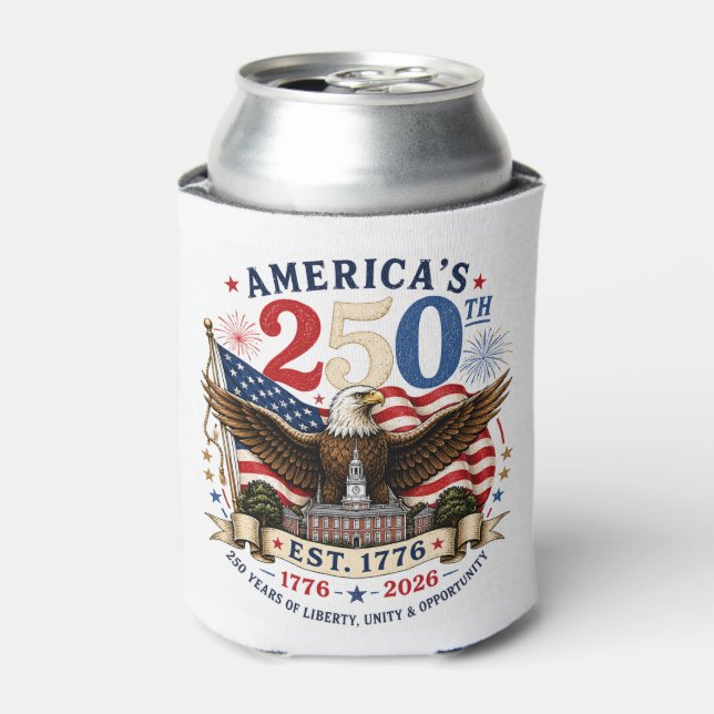 Red White Blue Fourth Of July Can Cooler (Can Front)