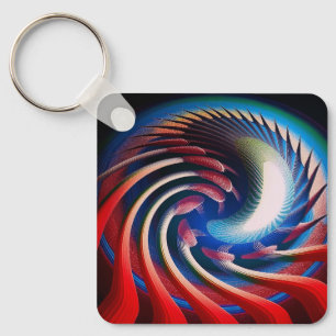 Red White Blue Fractal With Claws & Spikes Key Ring