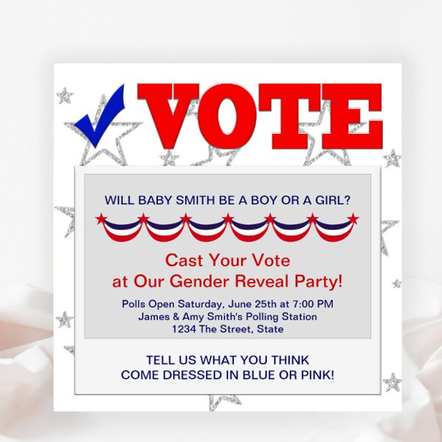 Red White Blue Gender Reveal Party Invitations (Creator Uploaded)