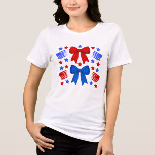 Red White & Blue Gingham Bow Tri-Blend Shirt