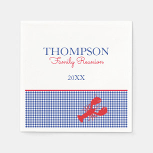 Red White Blue Gingham Preppy Lobster Custom Text Napkin