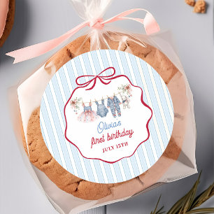 Red White Blue Girl Birthday Classic Round Sticker