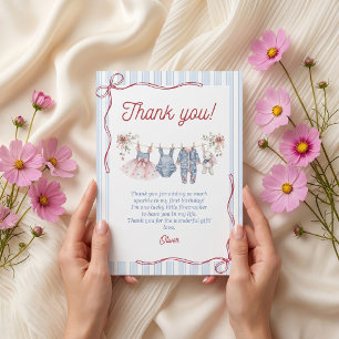 Red White Blue Girl Birthday Party Thank You Card
