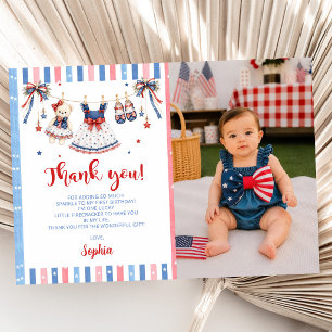Red White & Blue Girl Birthday Thank You Card