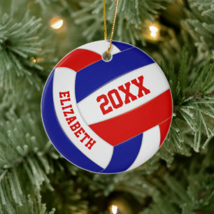 red white blue girls boys team colours volleyball ceramic ornament