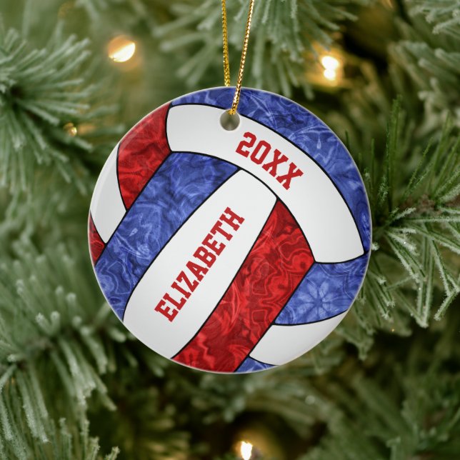 red white blue girls volleyball team colours ceramic ornament (Tree)