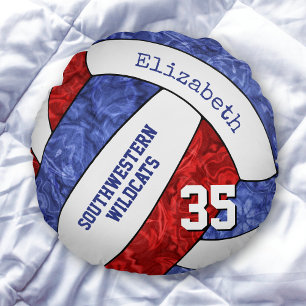 red white blue girls volleyball team colours round cushion