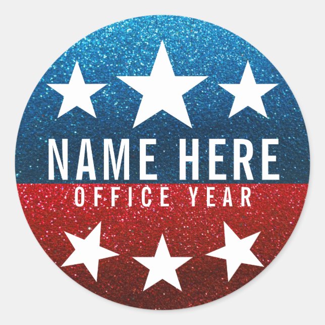 Red White Blue Glitter American Campaign Template Classic Round Sticker (Front)