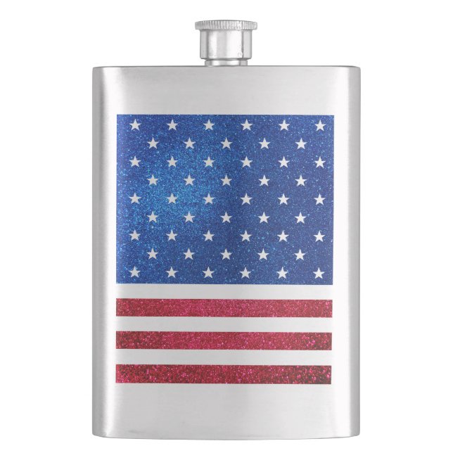 Red White Blue Glitter American Campaign Template Hip Flask (Front)