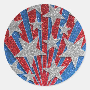 Red White Blue Glitter American Flag Stars Stripes Classic Round Sticker