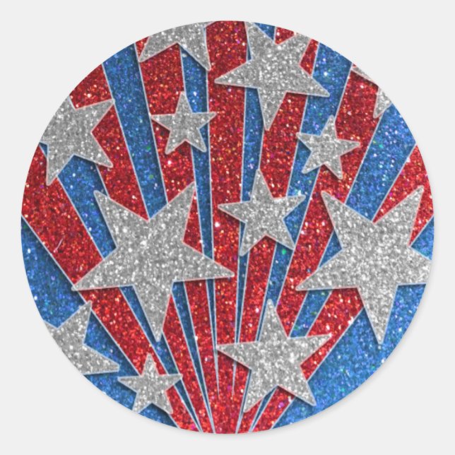Red White Blue Glitter American Flag Stars Stripes Classic Round Sticker (Front)