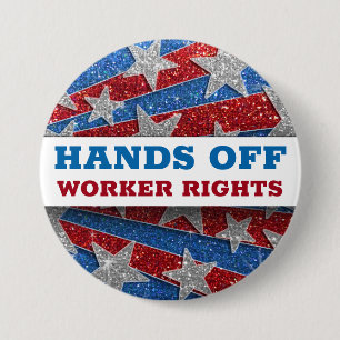 Red White Blue Glitter American Protest Hands Off 7.5 Cm Round Badge