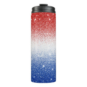 Red White Blue Glitter Gradient Patriotic Day Thermal Tumbler