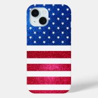 Red White Blue Glitter Patriotic American Flag