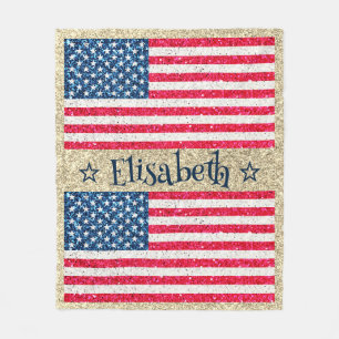 Red White Blue Glitter Patriotic American USA Flag Fleece Blanket