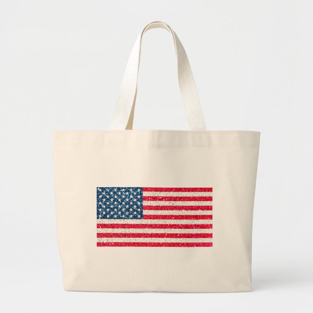 Red White Blue Glitter Patriotic American USA Flag Large Tote Bag (Front)