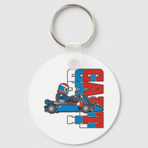 Red, White Blue Go Cart Key Ring