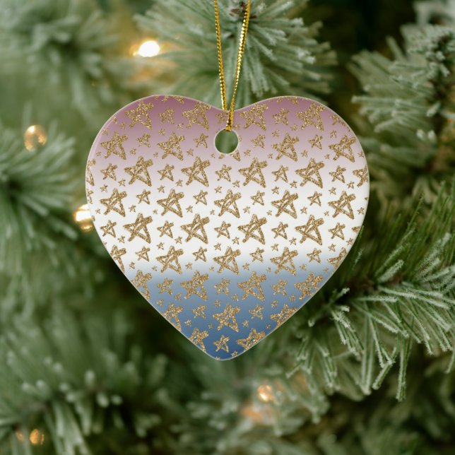 Red White Blue Gold Glitter Stars Ceramic Ornament (Tree)