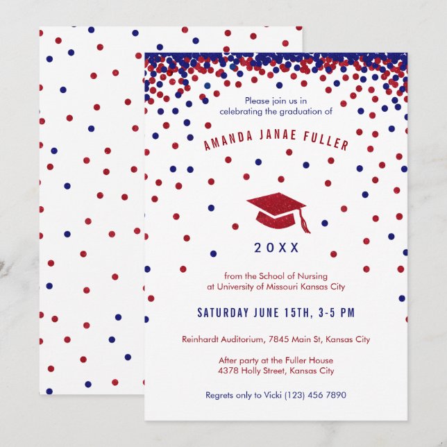 Red, White & Blue Graduation Party Invitation (Front/Back)