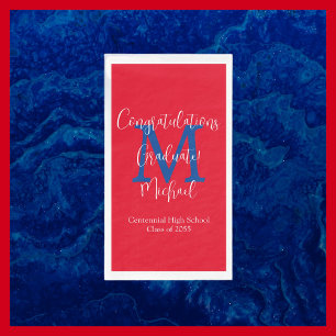 Red White Blue Graduation Party Name Monogram  Napkin