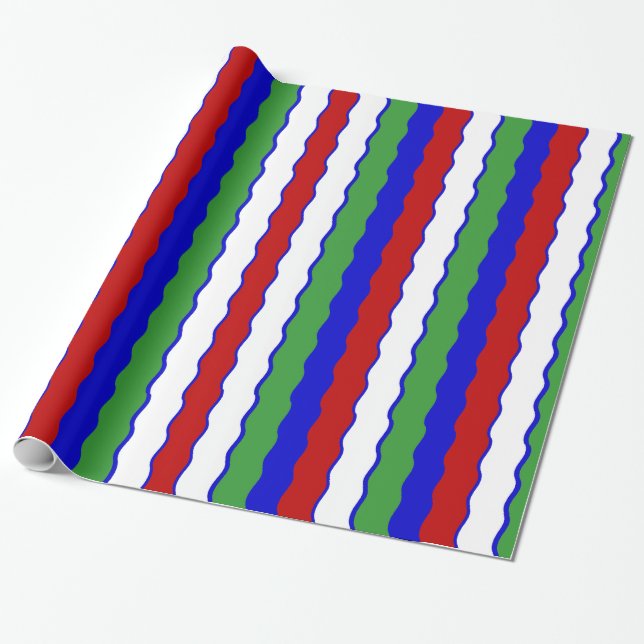Red, White, Blue & Green Christmas Waves Wrapping Wrapping Paper (Unrolled)