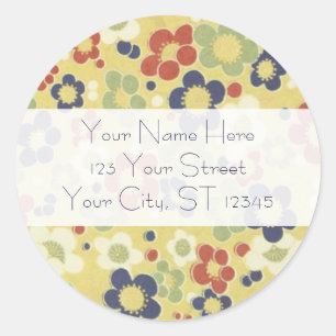 Red, White, Blue & Green Flowers Yellow Classic Round Sticker