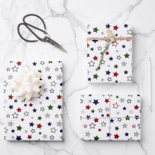 Red White Blue Green Grey Stars Wrapping Paper Sheet