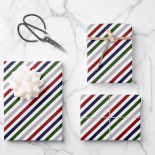 Red White Blue Green Grey Striped Wrapping Paper Sheet