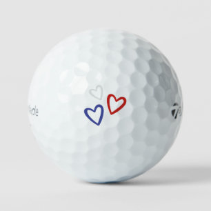 Red White & Blue Heart Outlines American Pride  Golf Balls
