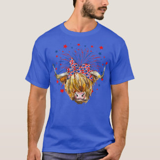 Red White Blue Highland Cow Patriot farmer USA 4th T-Shirt