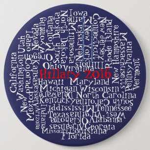 Red, White, Blue, Hillary Clinton 2016 50 States 1 6 Cm Round Badge
