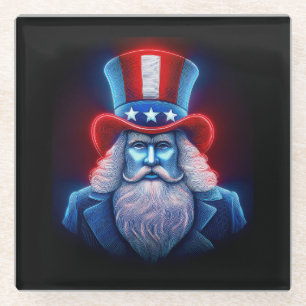 Red White Blue Hologram Of USA Uncle Sam Glass Coaster