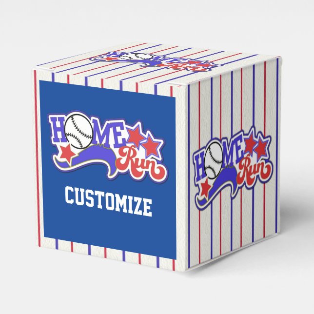Red White & Blue Home Run Baseball Cube Favour Box (Front Side)