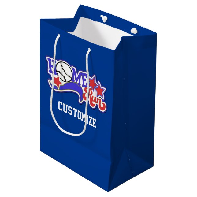 Red White & Blue Home Run Baseball Gift Bag (Front Angled)