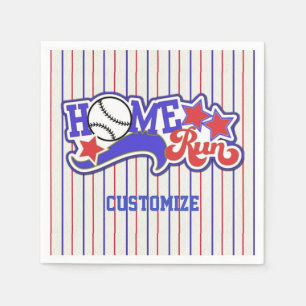 Red White & Blue Home Run Baseball Striped Napkins