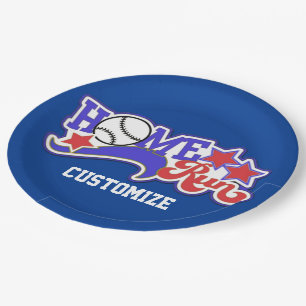 Red White & Blue Home Run Baseball Striped Plates