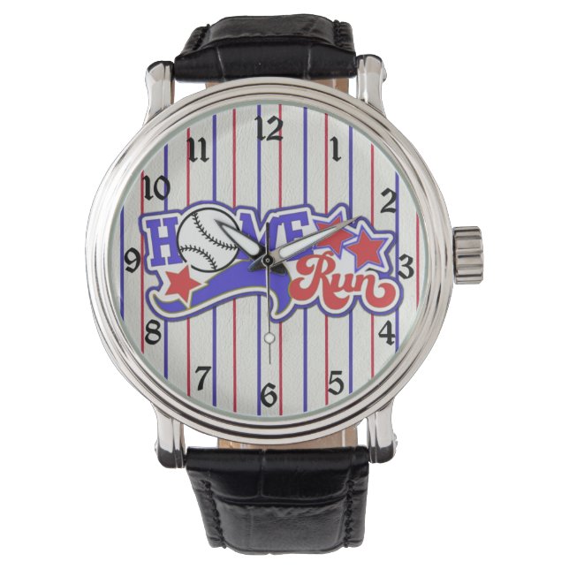 Red White & Blue Home Run Baseball Striped Watch (Front)