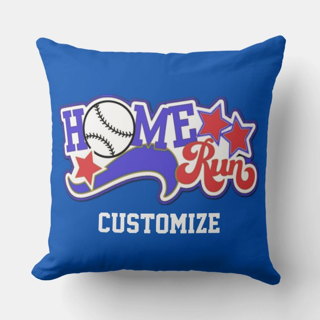 Red White & Blue Home Run Baseball Throw Pillow (Front)