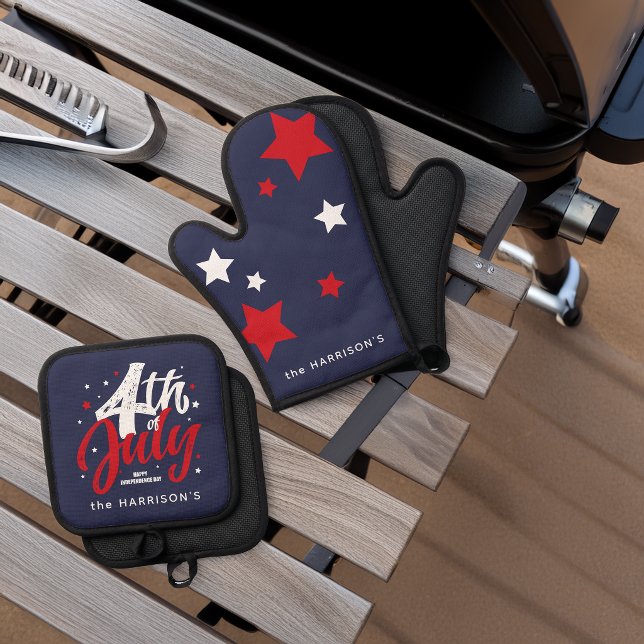 Red White Blue Independence Day 4th Of July Oven Mitt & Pot Holder Set (Red White Blue Independence Day 4th Of July Oven Mitt & Pot Holder Set)
