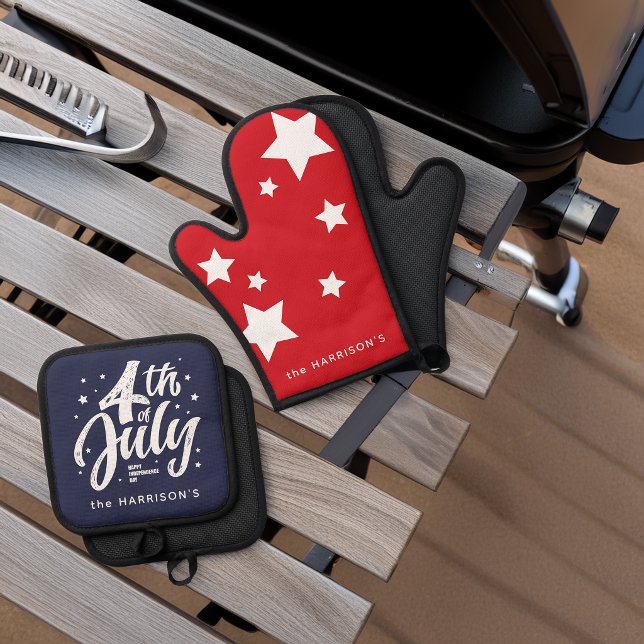 Red White Blue Independence Day 4th Of July Oven Mitt & Pot Holder Set (Red White Blue Independence Day 4th Of July Oven Mitt & Pot Holder Set)