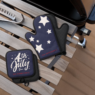 Red White Blue Independence Day 4th Of July Oven Mitt & Pot Holder Set