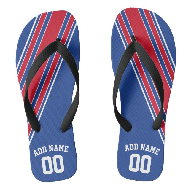 Red White Blue Jersey Stripes /Can Edit Back Colou Thongs (Footbed)