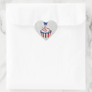 Red, White, Blue July 4 Cupcake Glitter Heart Sticker