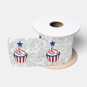 Red, White, Blue July 4 Cupcake Glitter Satin Ribbon