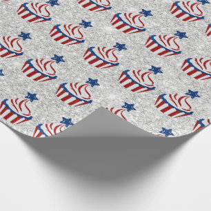 Red, White, Blue July 4 Cupcake Glitter Wrapping Paper