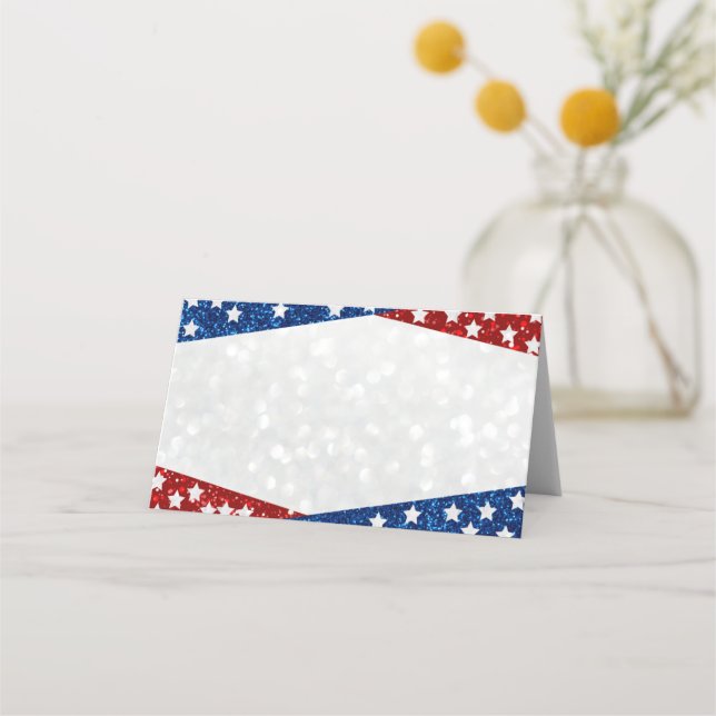 Red, White & Blue July 4 Glitter Place Card (Front)